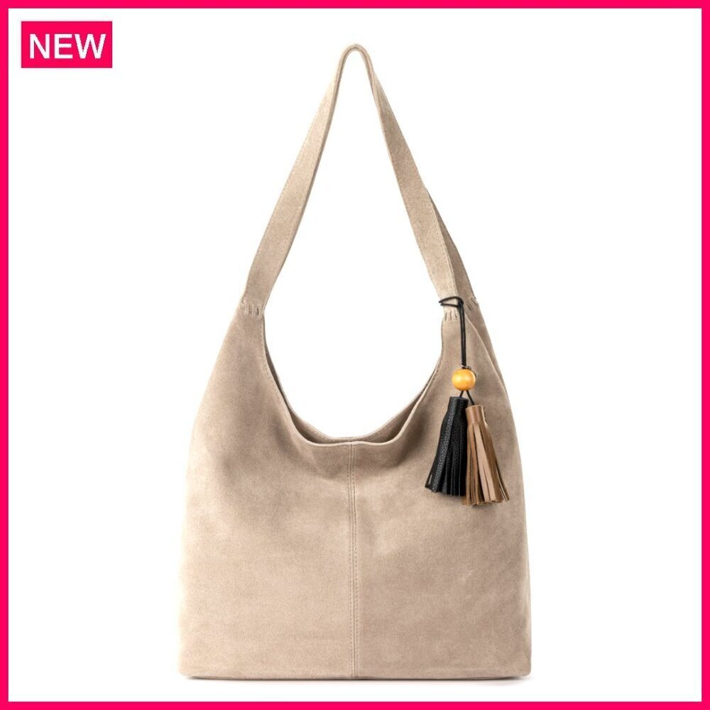 Premium Leather Hobo Bag with Zipper Pockets, Double Straps, 13.5IN
